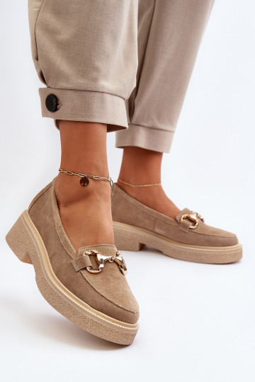 Zazoo 3429 Mocassins en nubuck pour femmes avec ornements couleur sable