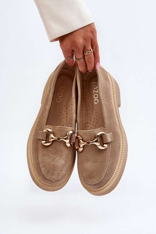 Zazoo 3429 Mocassins en daim Féminin avec des ornements beige Zazoo 3429 Mocassins en daim Féminin avec des ornements beige