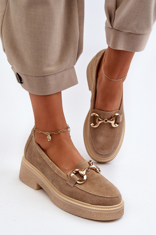 Zazoo 3429 Mocassins en daim Féminin avec des ornements beige Zazoo 3429 Mocassins en daim Féminin avec des ornements beige