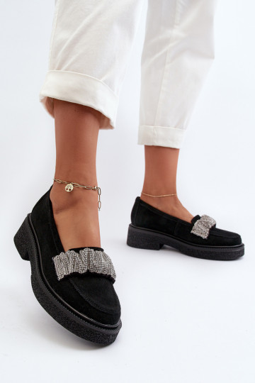 Zazoo 3419 Mocassins en nubuck pour femmes avec bande décorative couleur noire