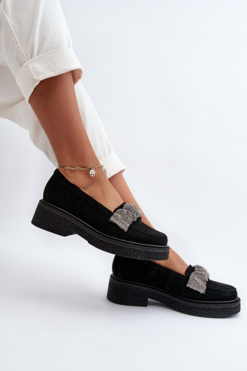 Zazoo 3419 Mocassins en nubuck pour femmes avec bande décorative couleur noire 2