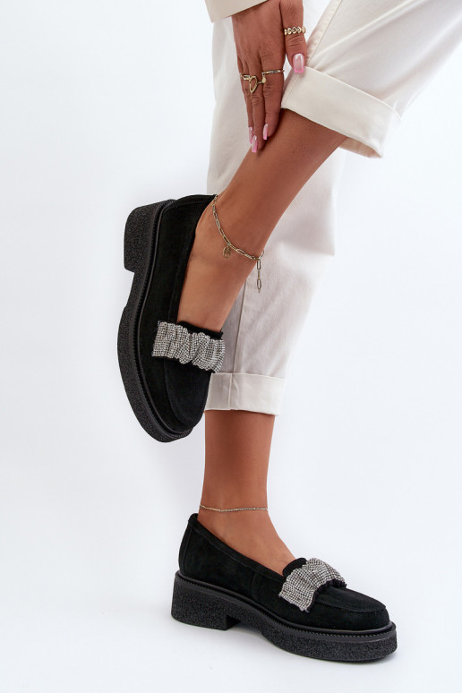 Zazoo 3419 mocassins pour femmes en daim Avec ruban décoratif couleur noire Zazoo 3419 mocassins pour femmes en daim Avec ruban décoratif couleur noire