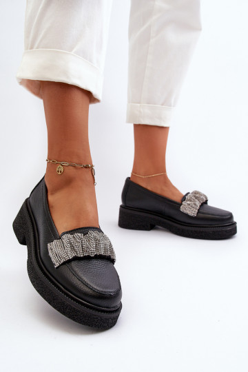 Zazoo 3419 Mocassins en cuir pour femmes avec bande décorative couleur noire