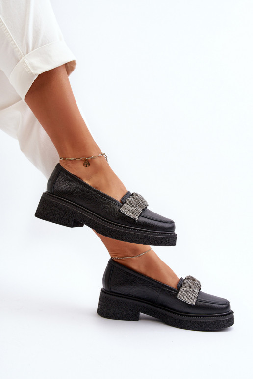 Zazoo 3419 mocassins pour femmes Peau Avec ruban décoratif couleur noire Zazoo 3419 mocassins pour femmes Peau Avec ruban décoratif couleur noire