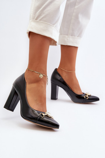 Zazoo 2453/OS Chaussures en cuir avec talons et cœurs couleur noire