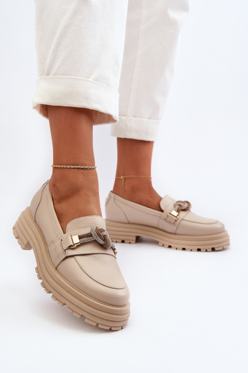 Peau mocassins pour femmes avec des ornements Laura Messi 2780 beige