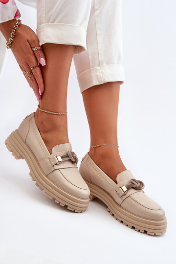 Peau mocassins pour femmes avec des ornements Laura Messi 2780 beige 2