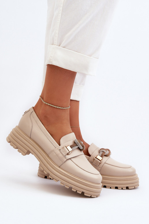 Peau mocassins pour femmes avec des ornements Laura Messi 2780 beige