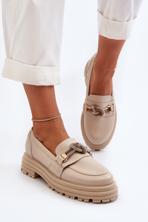Peau mocassins pour femmes avec des ornements Laura Messi 2780 beige
