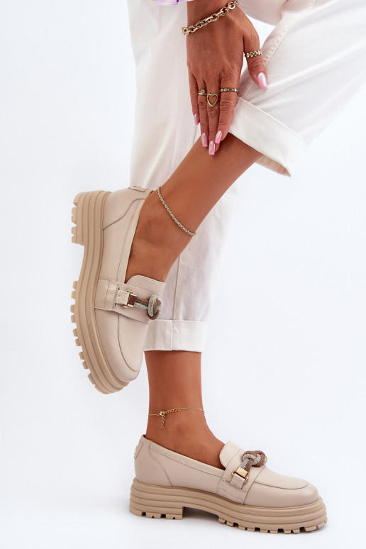 Peau mocassins pour femmes avec des ornements Laura Messi 2780 beige
