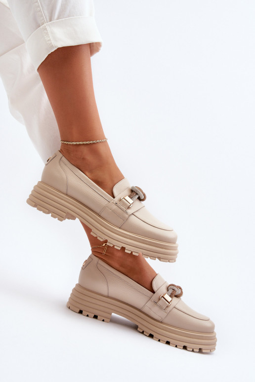 Peau mocassins pour femmes avec des ornements Laura Messi 2780 beige