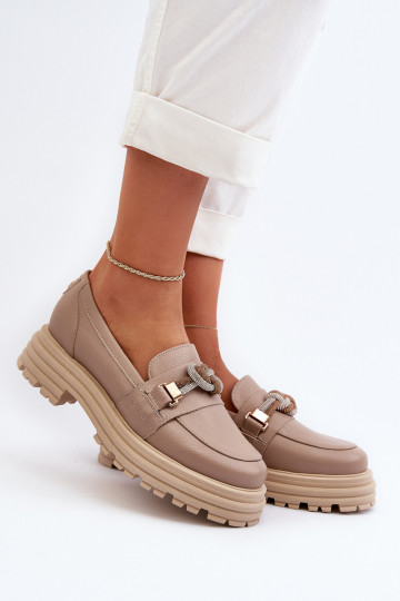 Peau mocassins pour femmes avec des ornements Laura Messi 2780 beige