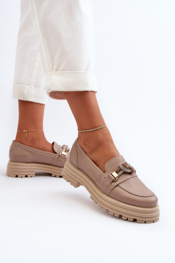Peau mocassins pour femmes avec des ornements Laura Messi 2780 beige 2