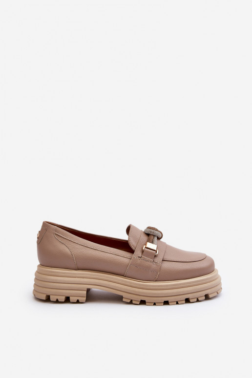 Peau mocassins pour femmes avec des ornements Laura Messi 2780 beige