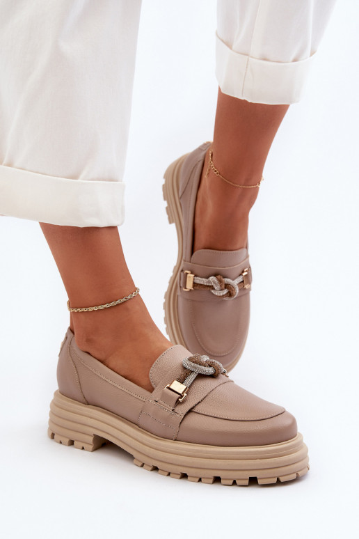 Peau mocassins pour femmes avec des ornements Laura Messi 2780 beige