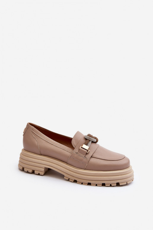 Peau mocassins pour femmes avec des ornements Laura Messi 2780 beige