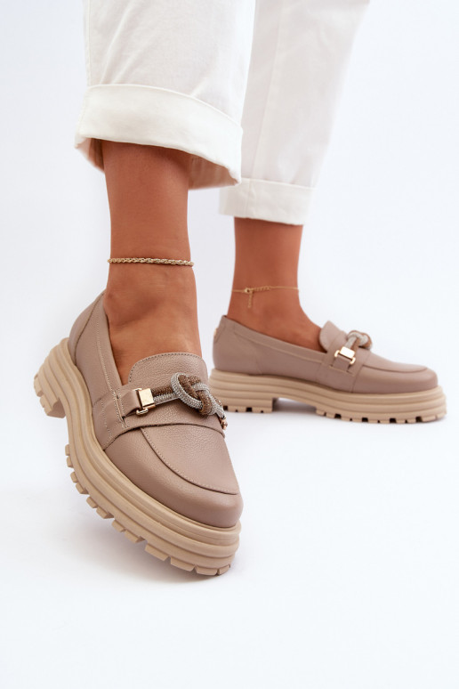 Peau mocassins pour femmes avec des ornements Laura Messi 2780 beige