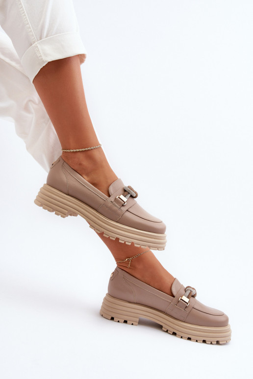 Peau mocassins pour femmes avec des ornements Laura Messi 2780 beige