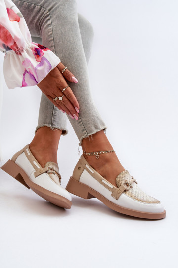 Peau Mocassins chaussures Féminin Il fautciejka 06493-11 Blanc-beige 2