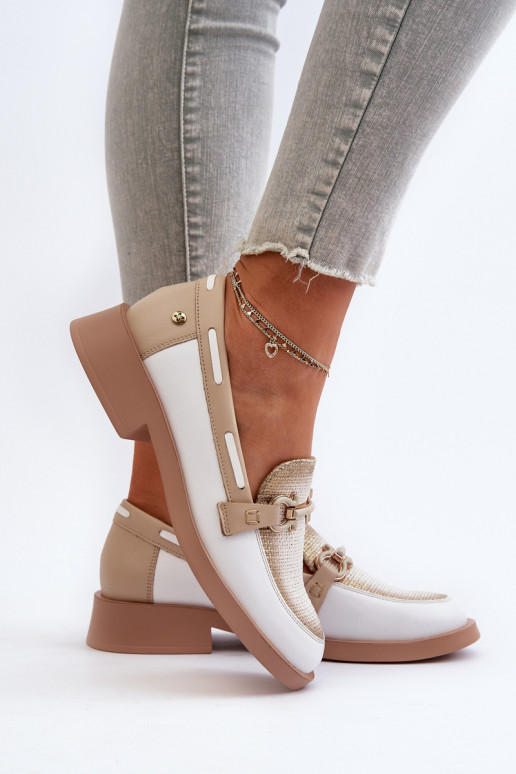Peau Mocassins chaussures Féminin Il fautciejka 06493-11 Blanc-beige