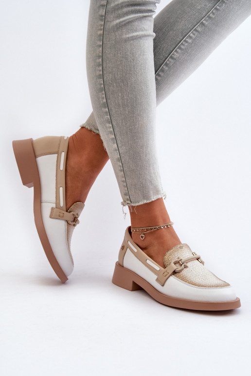 Peau Mocassins chaussures Féminin Il fautciejka 06493-11 Blanc-beige