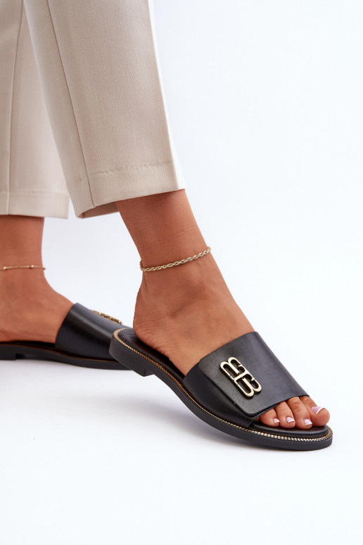 Zazoo 40384 Style élégant Pantoufles en cuir Féminin couleur noire Zazoo 40384 Style élégant Pantoufles en cuir Féminin couleur noire