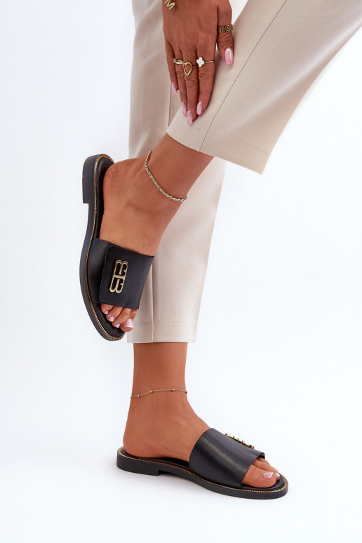 Zazoo 40384 Style élégant Pantoufles en cuir Féminin couleur noire Zazoo 40384 Style élégant Pantoufles en cuir Féminin couleur noire