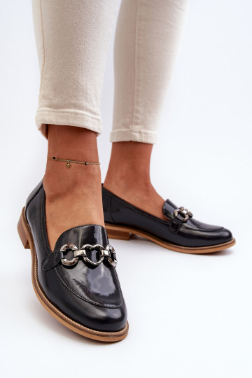 Mocassins en cuir verni pour femmes Laura Messi 2760 couleur bleu foncé