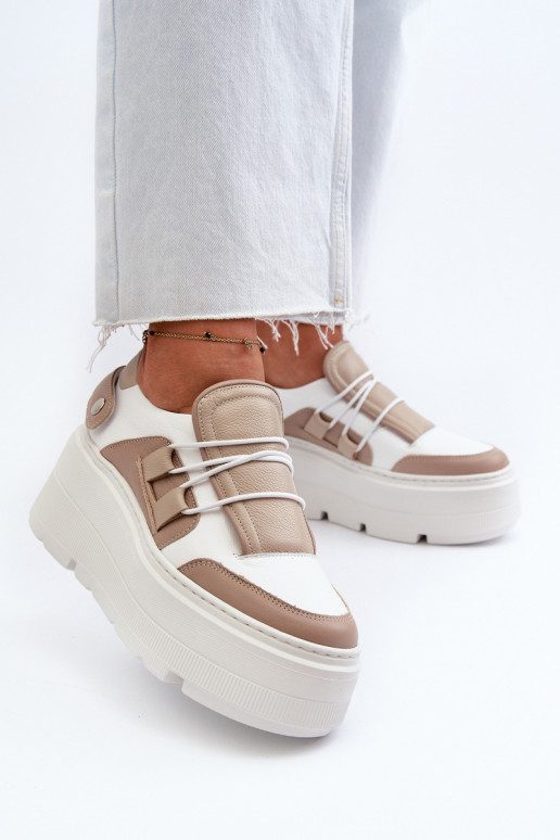 Zazoo 1833 Chaussures modèle baskets Féminin Peau avec des semelles massives à la mode beige-couleur blanche Zazoo 1833 Chaussures modèle baskets Féminin Peau avec des semelles massives à la mode beige-couleur blanche