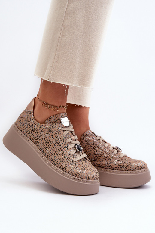 Peau baskets avec une plateforme Il fautciejka 06191-10 beige