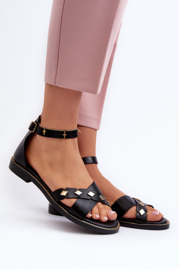Sandales plates pour femmes Zazoo 40378 couleur noire 2