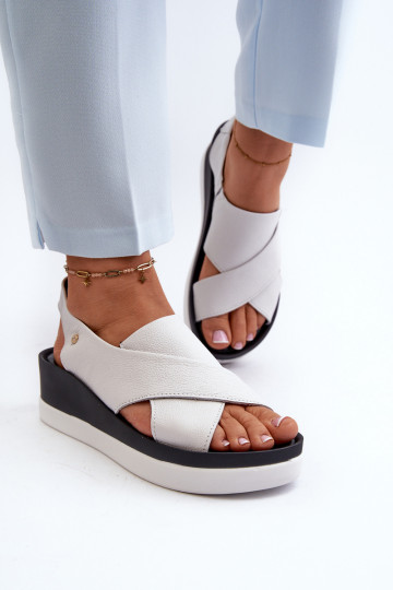 Sandales en cuir à plateforme de couleur blanche Zazoo 40256 2
