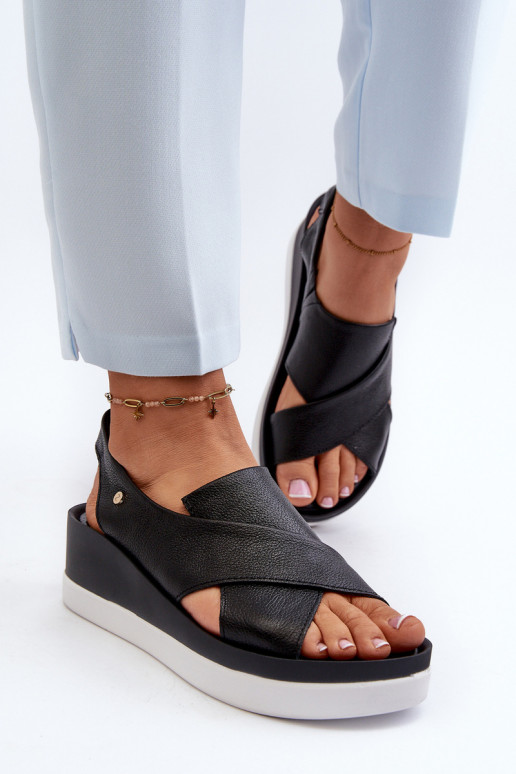 Zazoo 40256 Peau Sandales à plateforme couleur noire Zazoo 40256 Peau Sandales à plateforme couleur noire