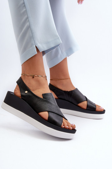 Sandales en cuir à plateforme de couleur noire Zazoo 40256 2