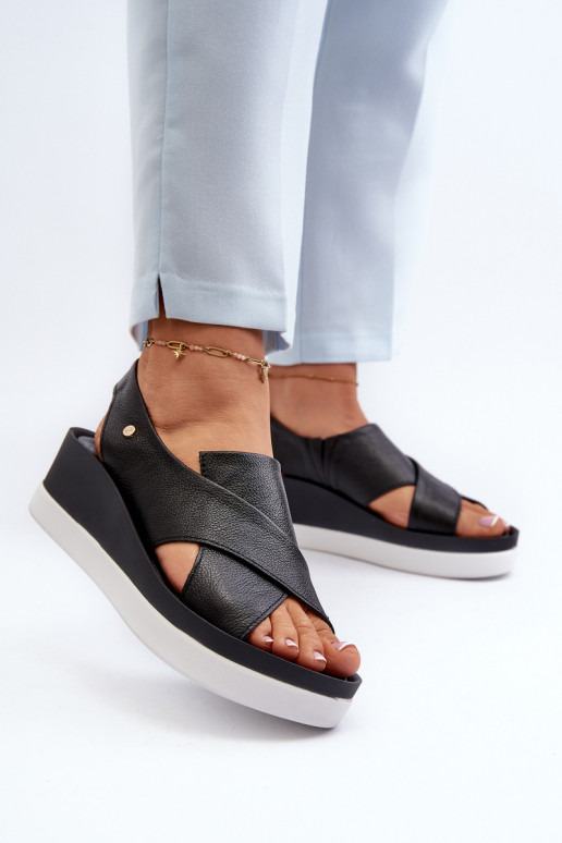 Zazoo 40256 Peau Sandales à plateforme couleur noire Zazoo 40256 Peau Sandales à plateforme couleur noire