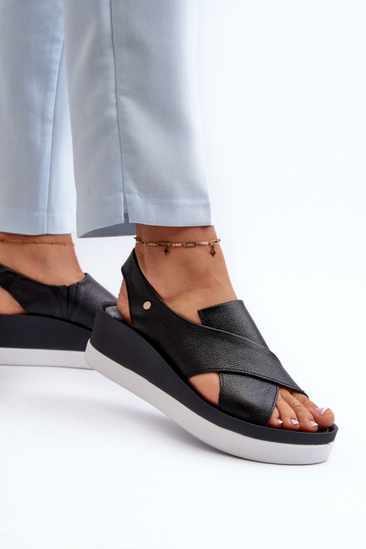 Zazoo 40256 Peau Sandales à plateforme couleur noire Zazoo 40256 Peau Sandales à plateforme couleur noire