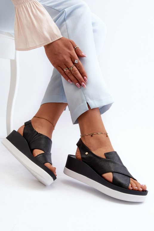 Zazoo 40256 Peau Sandales à plateforme couleur noire Zazoo 40256 Peau Sandales à plateforme couleur noire