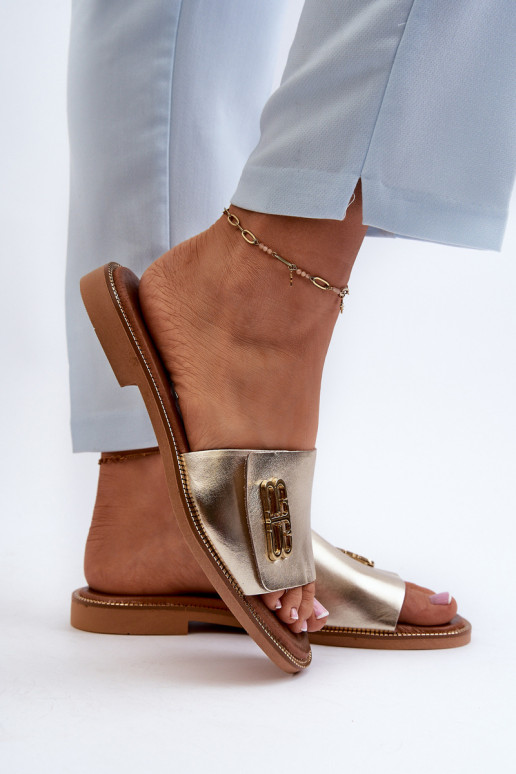 Zazoo 40384 Style élégant Pantoufles en cuir Féminin couleur dorée Zazoo 40384 Style élégant Pantoufles en cuir Féminin couleur dorée