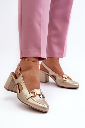 Sandales pour femmes à talons de couleur dorée Tai turiciejka 06419-25