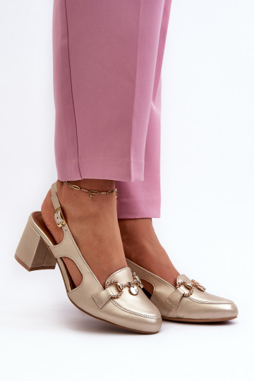 Sandales pour femmes à talons de couleur dorée Tai turiciejka 06419-25 2