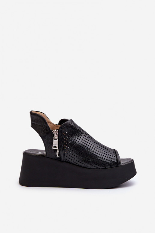 Zazoo 1792 Peau Sandales à plateforme ajourées couleur noire Zazoo 1792 Peau Sandales à plateforme ajourées couleur noire