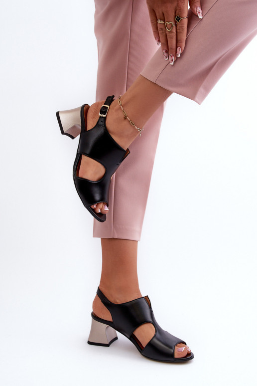 Sandales pour femmes Peau avec des talons Il fautciejka 06566-01 couleur noire Sandales pour femmes Peau avec des talons Il fautciejka 06566-01 couleur noire