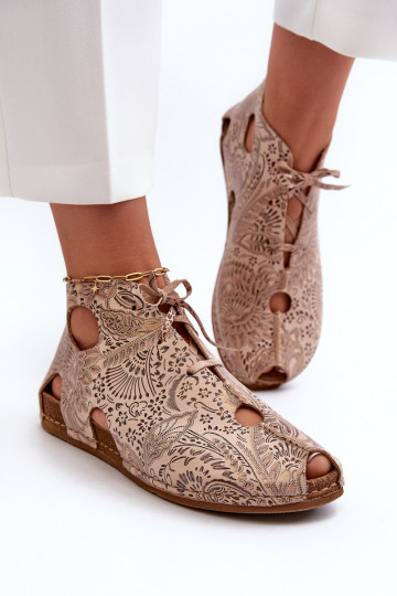 Bottines en cuir à motifs de couleur sable Tai turiciejka 03426-02