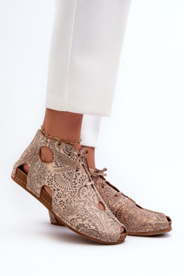 Bottines en cuir à motifs de couleur sable Tai turiciejka 03426-02 2