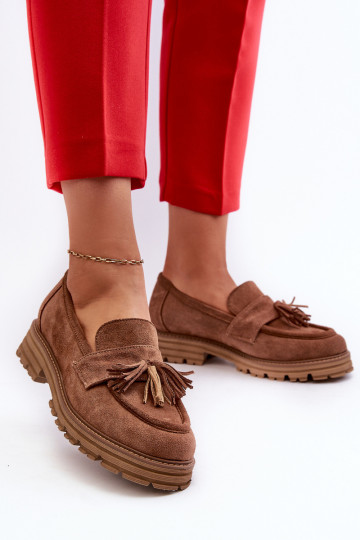 Mocassins en daim pour femmes Zazoo 3469 avec franges marron