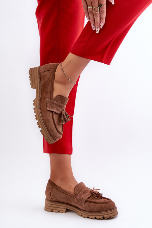 Zazoo 3469 Mocassins en daim Féminin avec des franges marron Zazoo 3469 Mocassins en daim Féminin avec des franges marron