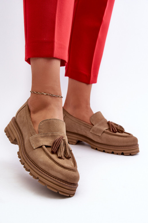 Zazoo 3469 Mocassins en daim Féminin avec des franges beige Zazoo 3469 Mocassins en daim Féminin avec des franges beige