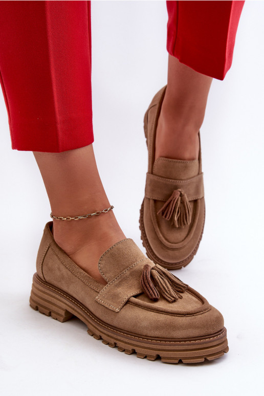 Zazoo 3469 Mocassins en daim Féminin avec des franges beige Zazoo 3469 Mocassins en daim Féminin avec des franges beige