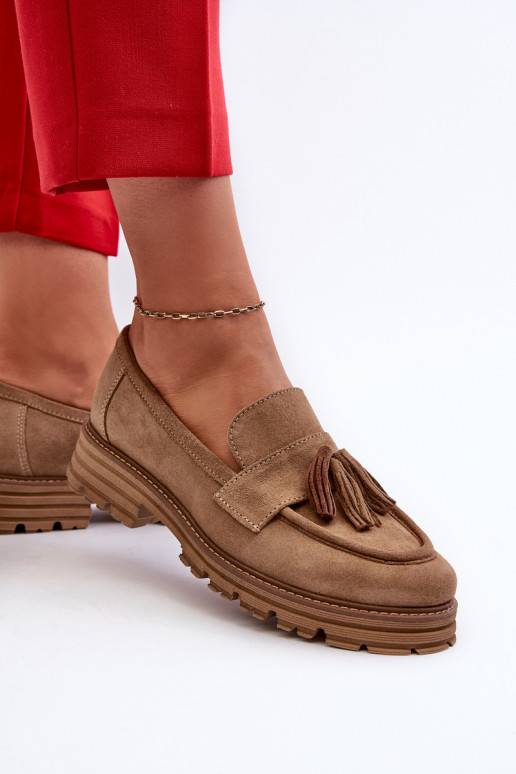 Zazoo 3469 Mocassins en daim Féminin avec des franges beige Zazoo 3469 Mocassins en daim Féminin avec des franges beige