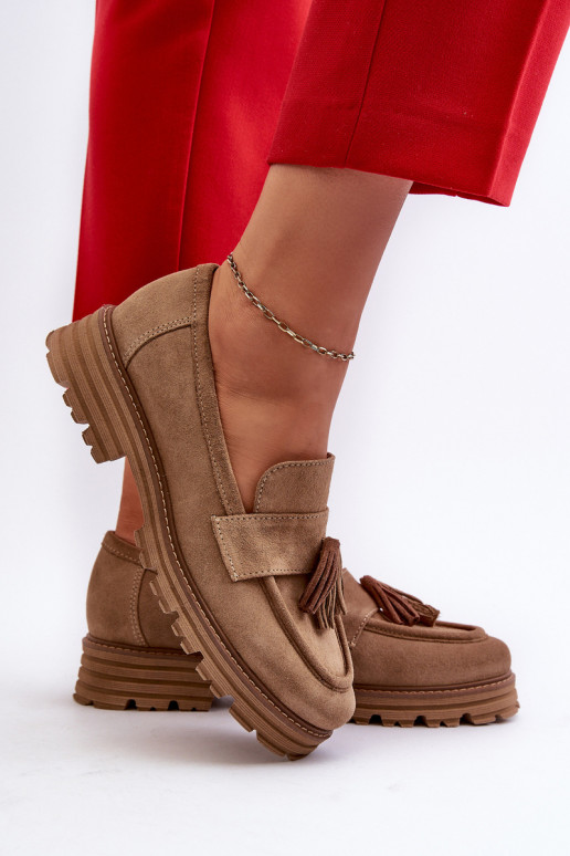 Zazoo 3469 Mocassins en daim Féminin avec des franges beige Zazoo 3469 Mocassins en daim Féminin avec des franges beige